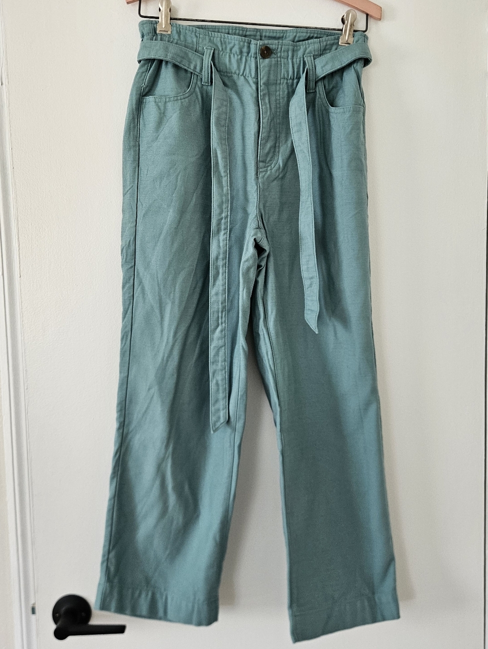 J Crew Womens Pants 0 Belted Straight Leg Crop Twill High Rise Coastal Paper Bag
